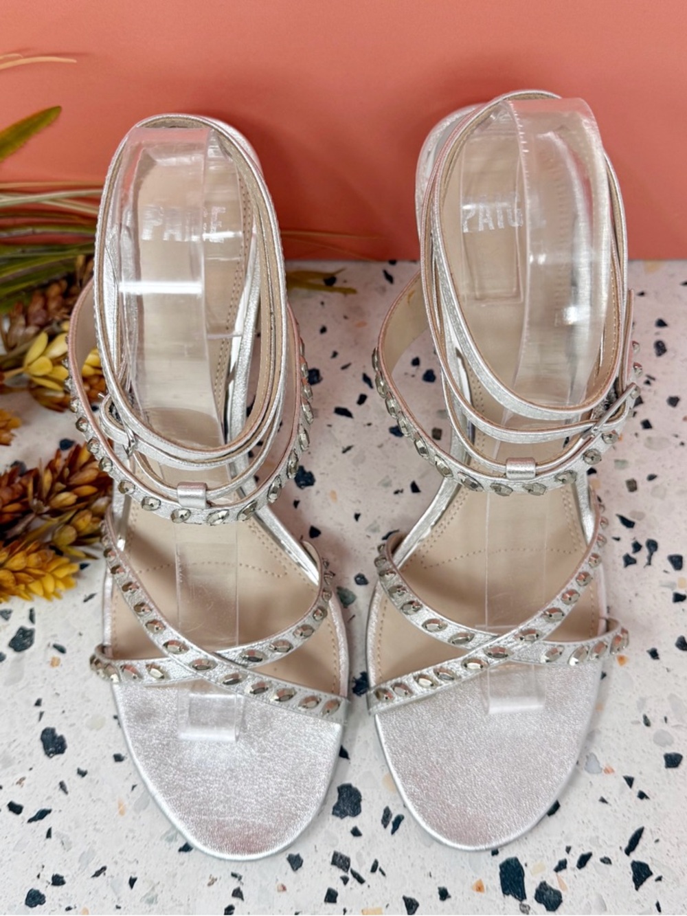 Paige Wellie Silver Rhinestone Strappy Heels Size 10 Wedding Guest Prom - Picture 4 of 13